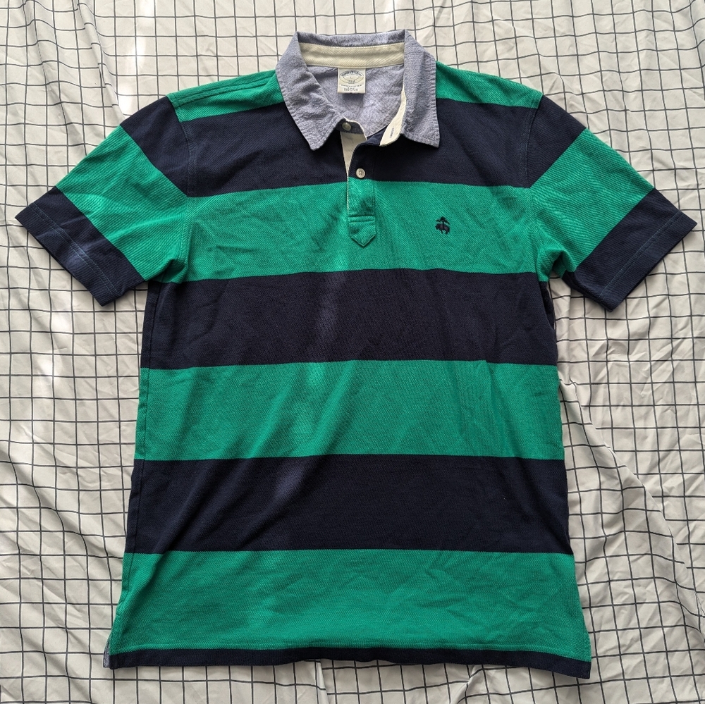 Green and Navy Blue Striped Brooks Brothers Polo